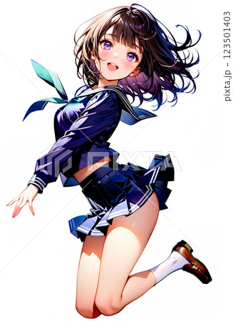 飛び跳ねて喜ぶ女子高校生 123501403