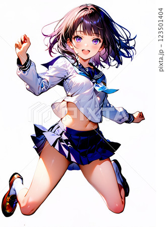 飛び跳ねて喜ぶ女子高校生 123501404