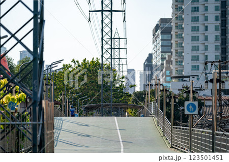 Green sky walk connects between Lumpini Park and Benchakitti Park. This is total distance 1.3 km and  is builded in heart of Bangkok city. 123501451