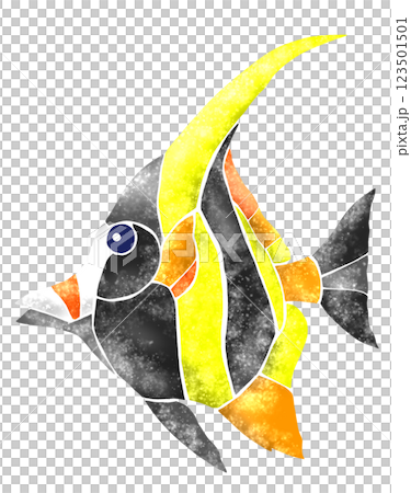 一幅美麗的馬賽克風格剪紙插圖，描繪了一條摩爾式觀賞魚 123501501