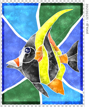 Cute tropical fish Moorish idol tile cutout illustration with background 123501502