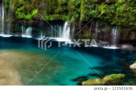 雄川の滝と青い滝壺 123501636