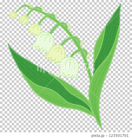 縫い目のあるワッペン風のスズランのイラスト 123501701