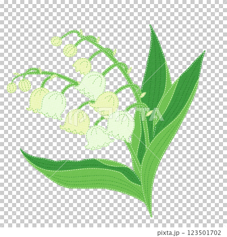 帶有縫線的補丁樣式的鈴蘭插圖 123501702