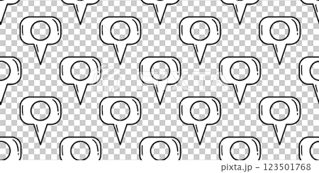 Seamless pattern of black outlined speech bubble location pins on white background. Hand-drawn doodle style. Communication and navigation concept for design and print Seamless pattern of black outlined speech bubble location pins on white background. Hand-drawn doodle style. Communication and navigation concept for design and print 123501768