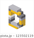 Letter D in isometric view assembled from plastic blocks. Vector 123502119