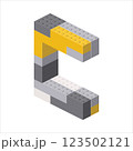 Letter C in isometric view assembled from plastic blocks. Vector 123502121