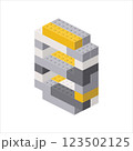 Number 8 in isometric view assembled from plastic blocks. Vector 123502125
