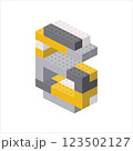 Number 6 in isometric view assembled from plastic blocks. Vector 123502127