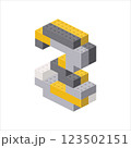 Number 3 in isometric view assembled from plastic blocks. Vector 123502151