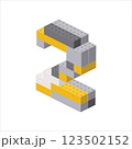Number 2 in isometric view assembled from plastic blocks. Vector 123502152