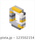 Number 0 in isometric view assembled from plastic blocks. Vector 123502154