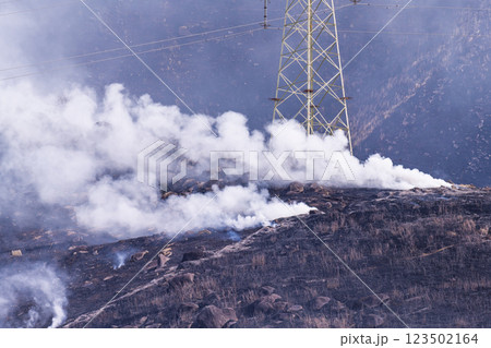 春の風物詩に映える観光・行楽スポット　阿蘇の野焼きクローズアップ風景(俵山) 123502164