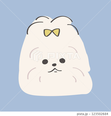可愛い手書きの毛を結んだマルチーズの顔のアイコンイラスト 123502684