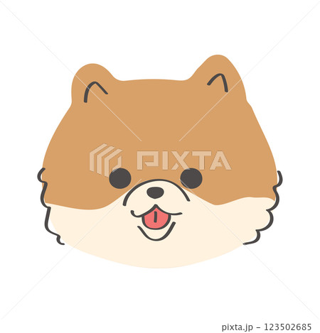 可愛い手書きの幼いポメラニアンの顔のアイコンイラスト 123502685