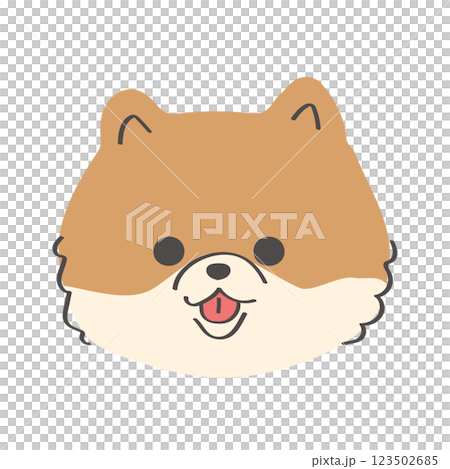 可愛い手書きの幼いポメラニアンの顔のアイコンイラスト 123502685
