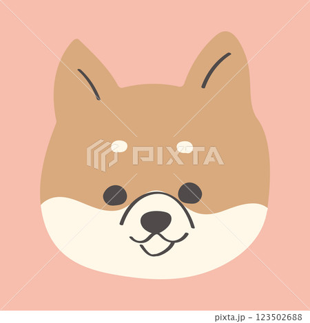 可愛い手書きのフラットな柴犬の顔のアイコンイラスト 123502688