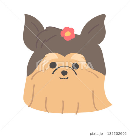 可愛い手書きの毛を結んだヨークシャーテリアの顔のアイコンイラスト 123502693