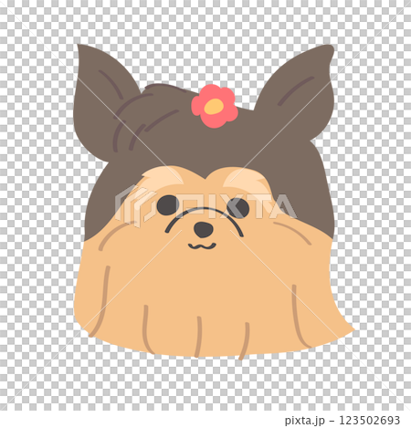 可愛い手書きの毛を結んだヨークシャーテリアの顔のアイコンイラスト 123502693