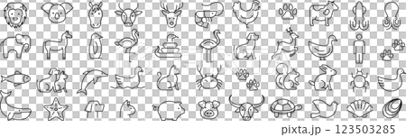 Vector monochrome line icon set about animals Vector monochrome line icon set about animals 123503285