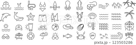 海に関する線画アイコンセット 海に関する線画アイコンセット 123503286