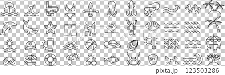 海に関する線画アイコンセット 海に関する線画アイコンセット 123503286