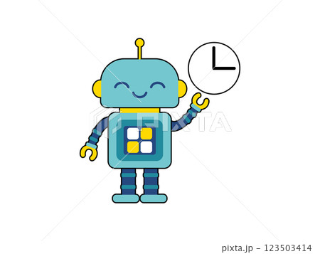 かわいいロボットのキャラクター 時計を持つ かわいいロボットのキャラクター 時計を持つ 123503414