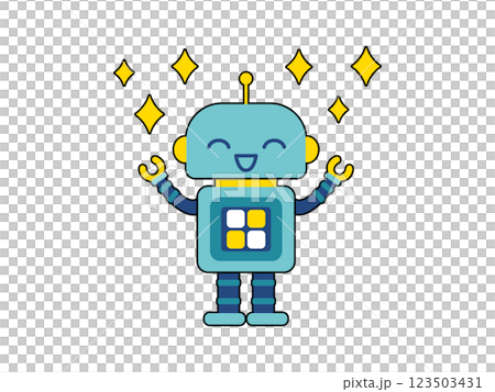 かわいいロボットのキャラクター　キラキラ笑顔 123503431
