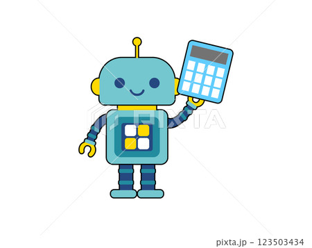 かわいいロボットのキャラクター　電卓を持つ 123503434