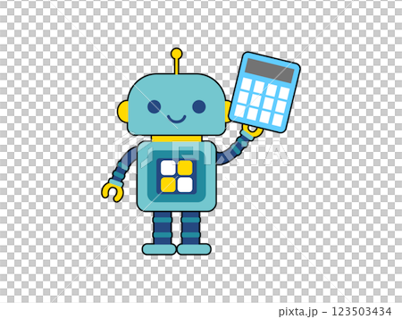 かわいいロボットのキャラクター　電卓を持つ 123503434