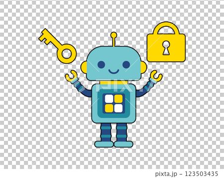 可愛的機器人角色掛鎖和鑰匙 可愛的機器人角色掛鎖和鑰匙 123503435