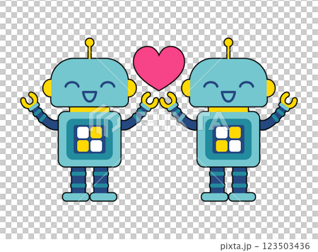 可愛的機器人角色:2 個帶心 可愛的機器人角色:2 個帶心 123503436