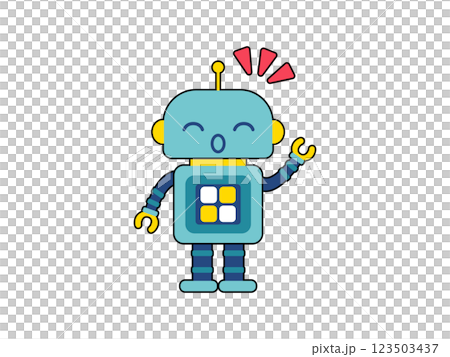 Cute robot character attention mark Cute robot character attention mark 123503437