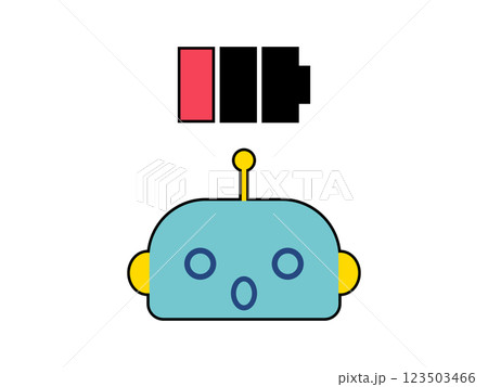 かわいいロボットのキャラクターの顔　充電してください 123503466