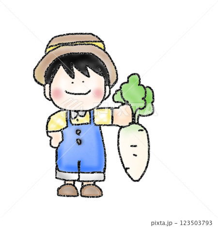農家 子ども イラスト 大根収穫 手書き風 農家 子ども イラスト 大根収穫 手書き風 123503793