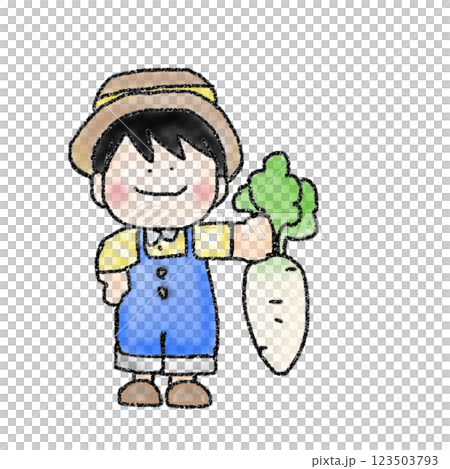 農民兒童插畫蘿蔔收穫手寫風格 123503793