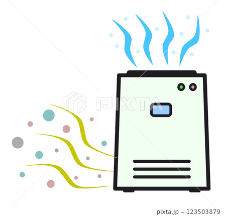 ウィルスや花粉を除去してクリーンな空間にする空気清浄機のイラスト 123503879