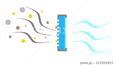 花粉やウィルスをフィルターで除去して綺麗な空気を送るイラスト 123503925
