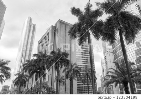 Black and white cityscape of Manila, Makati District, Philippines. 123504199