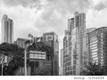 Black and white cityscape of Manila, Makati District, Philippines. 123504204