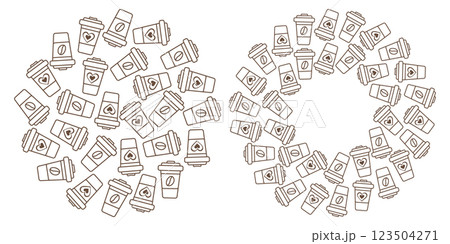 Coffee cups with lid Circular background and Round Frame border Copy space Template concept Set 2 Coffee cups with lid Circular background and Round Frame border Copy space Template concept Set 2 123504271