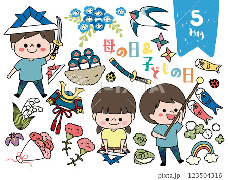 5月の手書き風セット素材 123504316