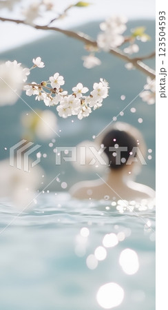 桜舞う露天温泉のリラックスタイム 桜舞う露天温泉のリラックスタイム 123504593