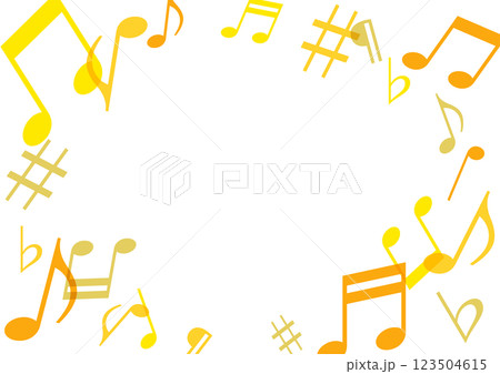 音符、音楽のフレームイラスト　黄色 123504615