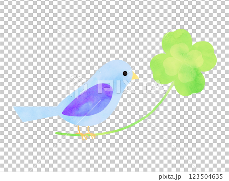 Watercolor style four-leaf clover and blue bird 123504635