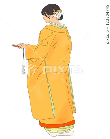 色打掛の和装を着た花嫁 色打掛の和装を着た花嫁 123504745