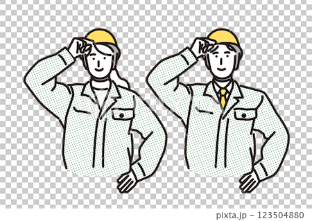 Simple illustration: Men and women in work clothes greeting each other with enthusiasm 123504880