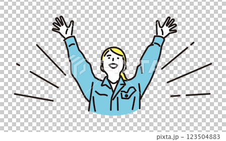 簡單的例子：一位身著工作服的女士因成功而歡呼雀躍 123504883