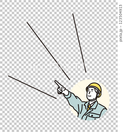 簡單的例子：一個穿著工作服的男人指向實現他的目標 123504913