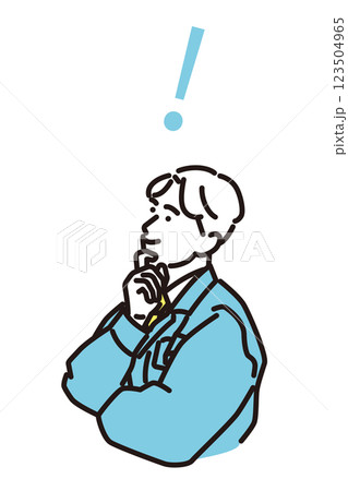 シンプル イラスト よいアイディアを思いついた作業服の男性 シンプル イラスト よいアイディアを思いついた作業服の男性 123504965